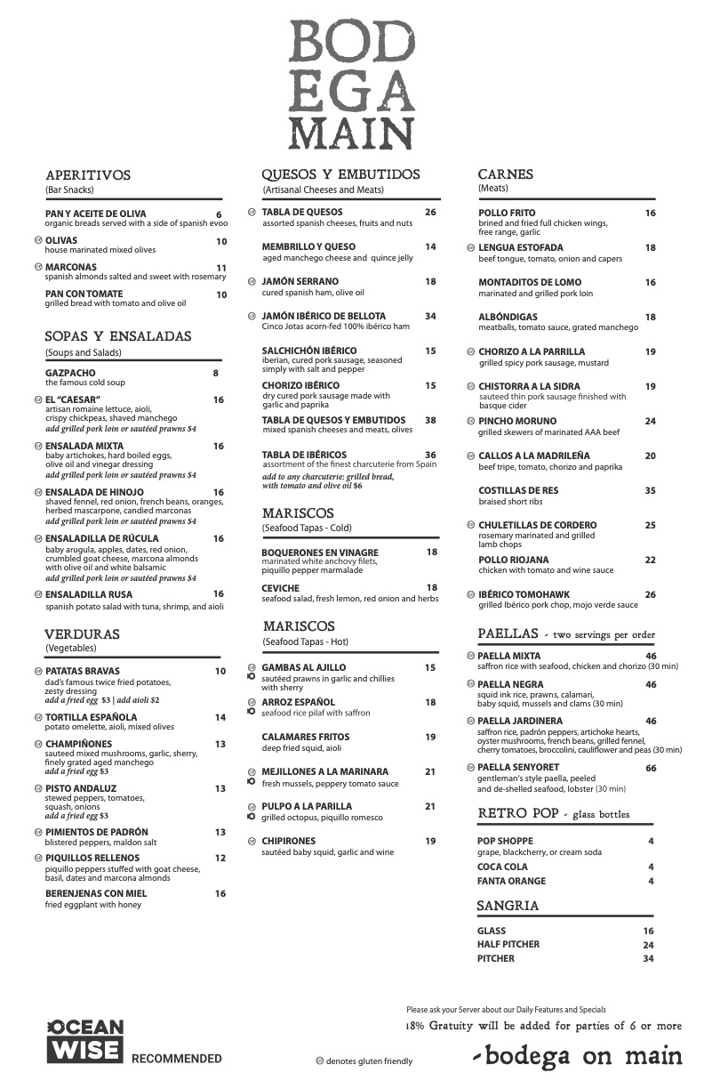 Bodega Food menu